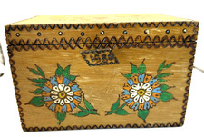 Vintage Pyrographic Wood Burned Carved Box Hand Painted Keepsake  Recipes Dated picture