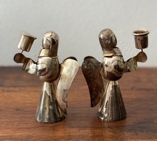 Vintage Modern Silverplated Pair of Angel Candleholders Tarnished picture