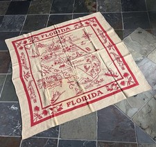 Rare Large Vintage Linen FLORIDA State Tablecloth Souvenir Tablecloth Dated 1940 picture