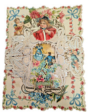 Vintage 1910 Valentine Day Card Paper Lace Cherub Flower The Woods are Gay Note picture