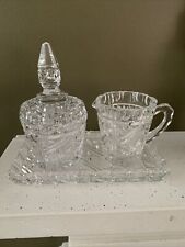 Vintage Crystal Sugar Creamer on Tray, Etched, Star picture