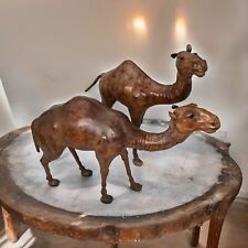 Lot Of 2 Large Vintage Leather Wrapped Camel Figure Statue Christmas Decor picture