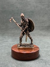 Art Deco Viking Figurine Cast Bronze Statuette Sculpture Base In Obsidian Stone picture