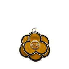 Stamped Chanel Camelia Zipper Pull Button Charm Gold Tone Yellow Flower 30mm picture