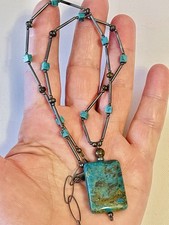 VTG NATIVE AMERICAN STERLING SILVER TURQUOISE NECKLACE PENDANT 18-20” 18 G picture