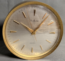 Vtg Sheffield 3750 Solid Brass Electric 7-Jewel Desk Clock Swiss MCM Working picture