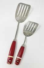 Vintage Lot 2 EKCO A&J Short Handle & Long Spatula Painted Handle Mid-Century picture