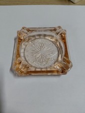 Vintage Pink Depression Glass Square Ashtray 3 1/4” Star Flower Bottom Art Deco picture