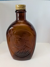 Vintage 1976 Log Cabin Syrup Benjamin Franklin Amber Glass Bottle Bicentennial picture