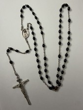 Vintage Sterling Silver Rosary Necklace Red Beads AFCO Marked Engraved See Photo picture