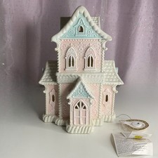 Christmas LED 14”Gingerbread Victorian House W/Beautiful Lace Swirls Frosted NEW picture