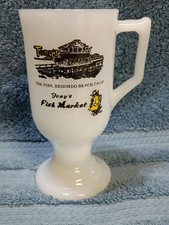 VTG Tony's Fish Market The Pier Redondo Beach California Milk Glass Tumbler Cup picture