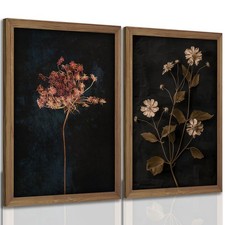 QKYKISS 2Pcs Framed Vintage Wall Art Prints, Retro Moody Floral Botanical picture