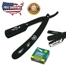 SMART CUT THROAT STAINLESS BARBER SHAVETTE STRAIGHT RAZOR + 100 BLADES BLACK picture