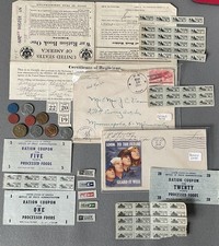Vintage WW2 War Ration Stamps, OPA Tokens, Coins & Censored Mail Lot B picture