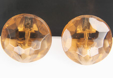C1930s Vintage Transparent Honey Amber Glass Button LOT 2 Faceted Dome Set Pair picture