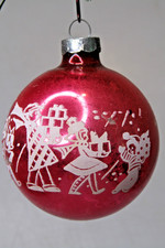 VTG WWII Glass Stencil KIDS DOG GIFTS Pictured BALL Christmas Ornament Mark Bros picture