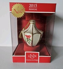 Lenox Annual 2015 Ornament Holly Ribbon Motifs 24k Gold Trim picture