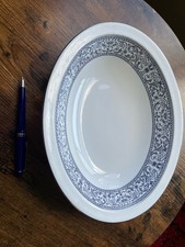 Minton Infanta Bone China 10-3/4'' Oval Serving Bowl Blue Floral Platinum Englan picture