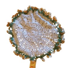 Beautiful Collectible Handmade Crocheted Pot Holder White,Green & Orange 6