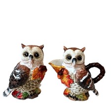 Heritage Harvest Owl Cream & Sugar Set Ceramic Fall Autumn Thanksgiving New picture