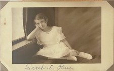 Antique 1920s RPPC Photo Postcard Seated Young Girl White Dress Sarah E Pierce picture
