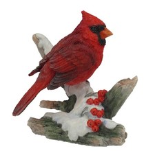 US Cardinal Bird Figurine on Snowy Branch - 4.25 Inch Red Christmas Winter picture
