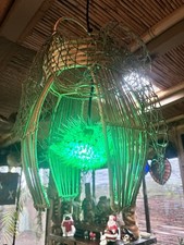 NEW Rattan Real Pufferfish Lamp W/ Netting Green Led Bulb Smokin Tikis Oceanic picture