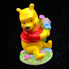 Disney Winnie The Pooh Holding Flower Bouquet Hard Plastic Figure 5.5”T 4”W picture