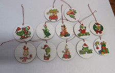 Lot of 12 How The Grinch Stole Christmas Christmas Ornaments Hanging Wood Round picture