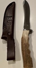 Silver Stag Hunting Fixed Blade Clip Stainless D2  Knife, Stag Handle, Sheath picture