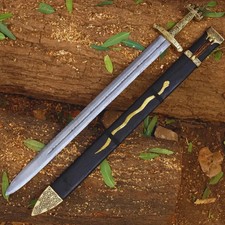 Handmade Damascus Steel Blade Medieval Viking Sword With Scabbard picture
