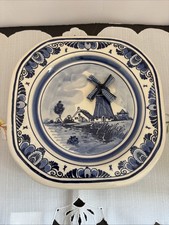 Delft Blue Musical Windmill Plate Hand Painted From Holland WORKS Vintage picture