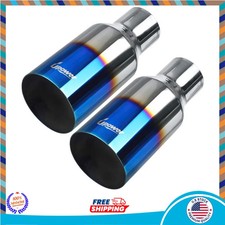 2PCS 2.5in Inlet 4in Outlet Blue Burnt Stainless Steel Exhaust Tip Weld On 9in picture