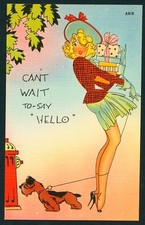 American 1940s Linen Pin-Up Risque BEAUTY Short Skirt Long Legs Her DOG Hello picture