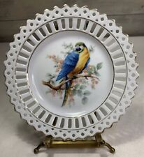 Vtg Parrot Macaw Trinket Dish Plate Lattice Reticulated Bavaria Schumann Blue picture