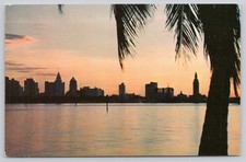 Vintage 1962 Miami Florida Sunset Skyline Tropical Palm Trees Postcard picture
