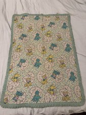 Vintage Qultex Baby Quilt – Retro Nursery Animals – Rabbit Bear Cat Lamb 31”×44” picture