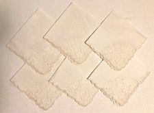 6 VTG MADEIRA LINEN ORGANDY EMBROIDERED APPLIQUED TEA APPETIZER DESSERT NAPKINS picture