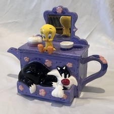 2000 Warner Bros Studio Store Tweety Sylvester Vanity Teapot Looney Tunes VTG picture
