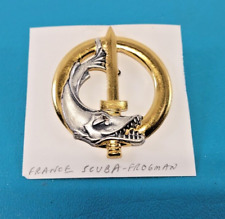 Vintage France Frogman Scuba Army Gold Diver Badge Pin Military Insignia picture