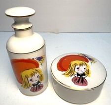 Vtg 1970's Ceramic Set Of 2 Lotion/shampoo Container & Trinket Box Japan picture