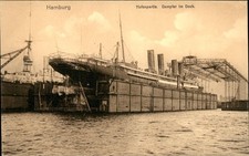 Hamburg Germany Harbor Scene Steamer at Dock c1900-20sVintage Postcard picture