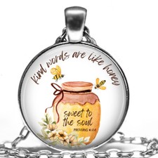 Proverbs 16:24 Kind Words Are Like Honey Bible Verse Religious Gift Necklace picture