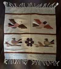 VTG Southwestern Handwoven Wool Tapestry Pictorial Birds Rug Wall Hanging Boho picture