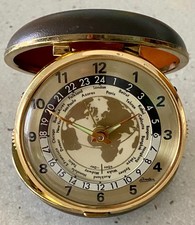 Vintage Linden Travel World Clock Map Time Zones Wind Up Japan Works picture