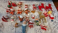 Vintage Flocked Felt Christmas Ornaments 21 pcs Japan Santas Mice Deer  picture