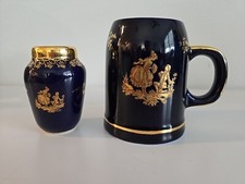 Vintage Limoges France Cobalt Blue Courting Couple Cup Mug Stein Ginger Jar Vase picture