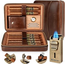 Estuche De Cuero Para Puros Humidores De Viaje Con Forro De Madera Funda De Piel picture