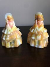 Two Boyd Glass Colonial Louise Dolls Orange, Yellow and White Figurines picture